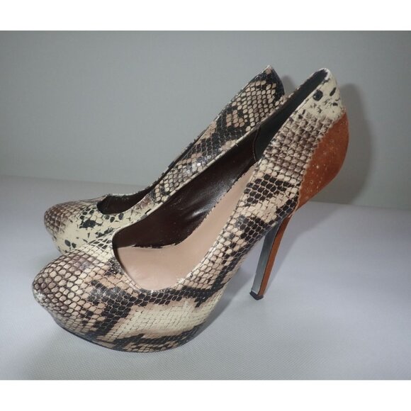 H by Halston 5 inch stiletto heel tan gray snake skin print silver heel 8.5 - Picture 2 of 9